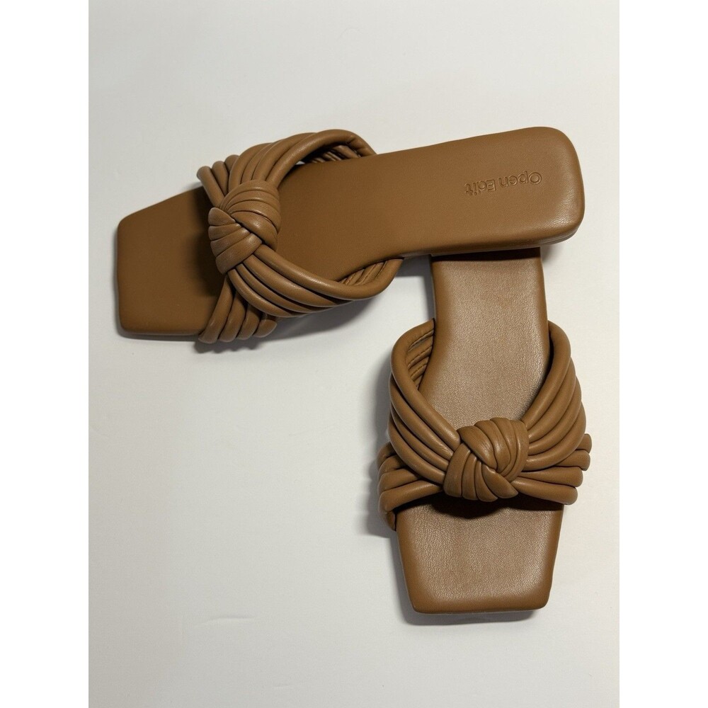 Open Edit Lilah Knot Slide Sandal  Tan Beige Brown 9M  New with Nordstrom bag
